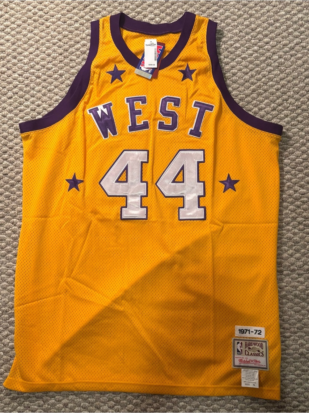 NWT Mitchell & Ness Jerry West 1971-72 NBA All-Star Jersey Yellow Size 56